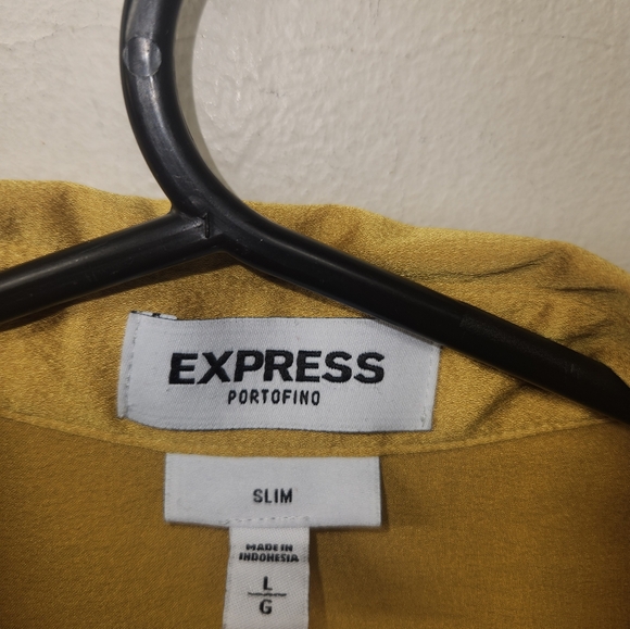 Womens Express Portofino gold shimmer long sleeve button up v-neck shirt xl - Picture 6 of 10